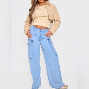 PLT Canvas two tone cropped jacket Tan Size 8 NWT